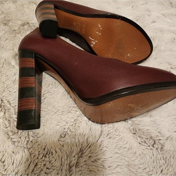 FENDI BLOCK HEEL BROWN LEATHER HEELS SIZE 37 6.5 - Picture 11 of 11
